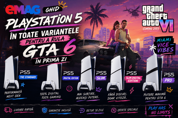 Ghid eMAG: De unde cumperi PlayStation 5 în toate variantele pentru a rula GTA 6 în prima zi