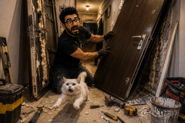 Buncărul de la intrare și calvarul renovării: Cum să schimbi o ușă de apartament fără să-ți pierzi mințile (și pisica)